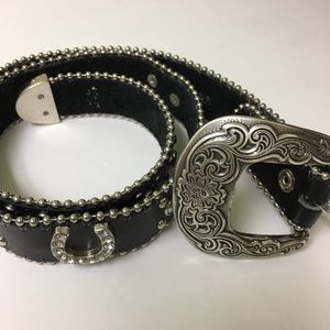 Nocona Black Leather Rhinestone Horseshoe Belt-28
